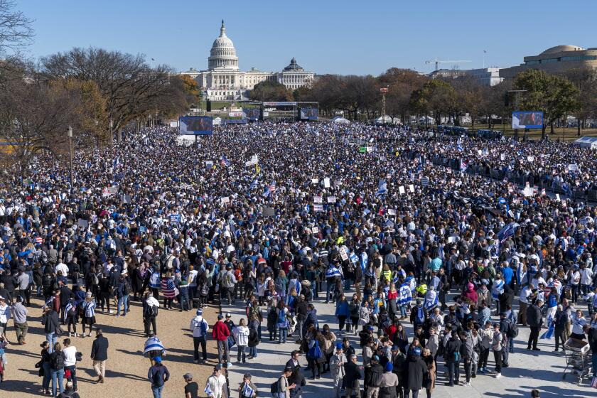 People attend the March for Israel rally Tuesday, Nov. 14, 2023, on the National Mall in Washington. (AP Photo/Jacquelyn Martin)