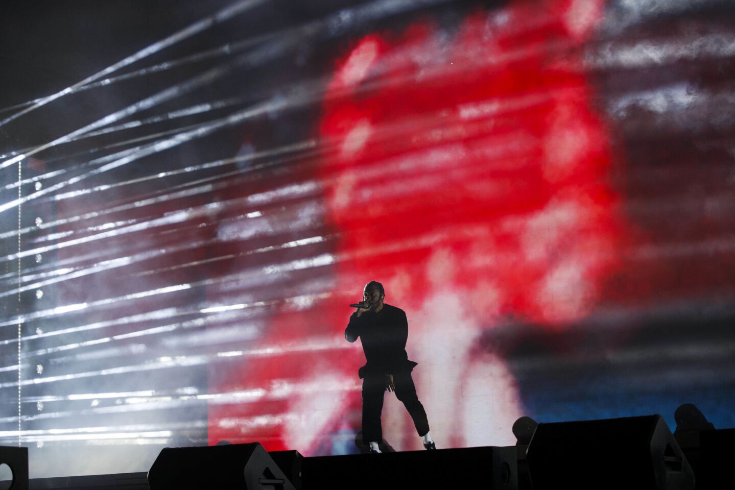 Hip-hop artist Kendrick Lamar performs during weekend one of the three-day Coachella Valley Music and Arts Festival at the Empire Polo Grounds on Sunday, April 16, 2017 in Indio, Calif. (Patrick T. Fallon/ For The Los Angeles Times)