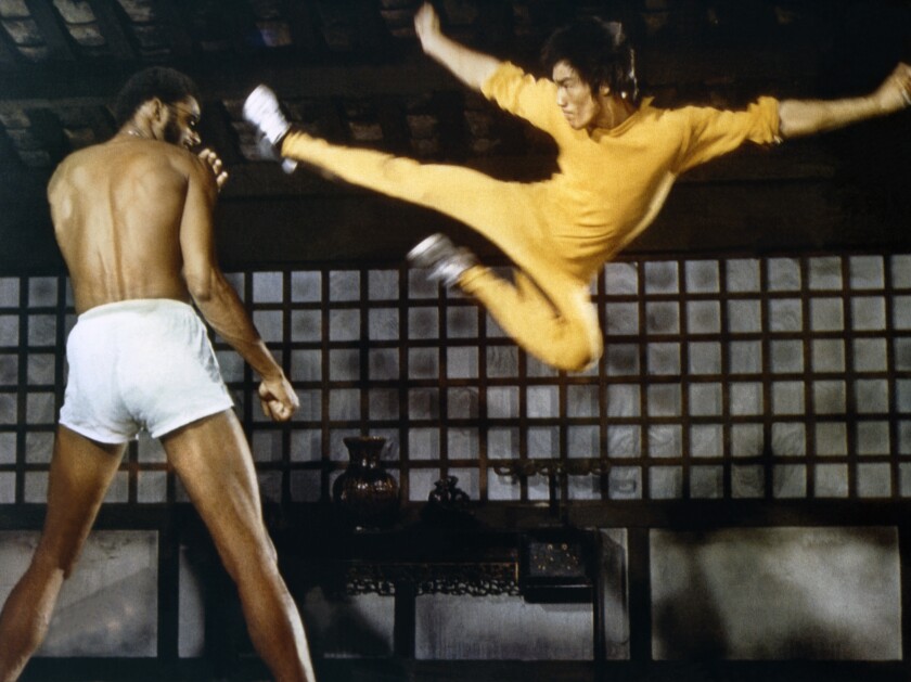 Kareem Abdul-Jabbar and Bruce Lee on the set of "Game of Death."