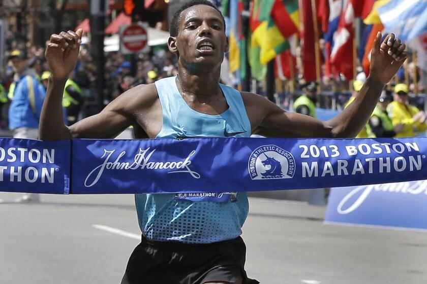 Second-time marathon runner Lelisa Desisa was the first to cross the finish line at the 117th Boston Marathon.
