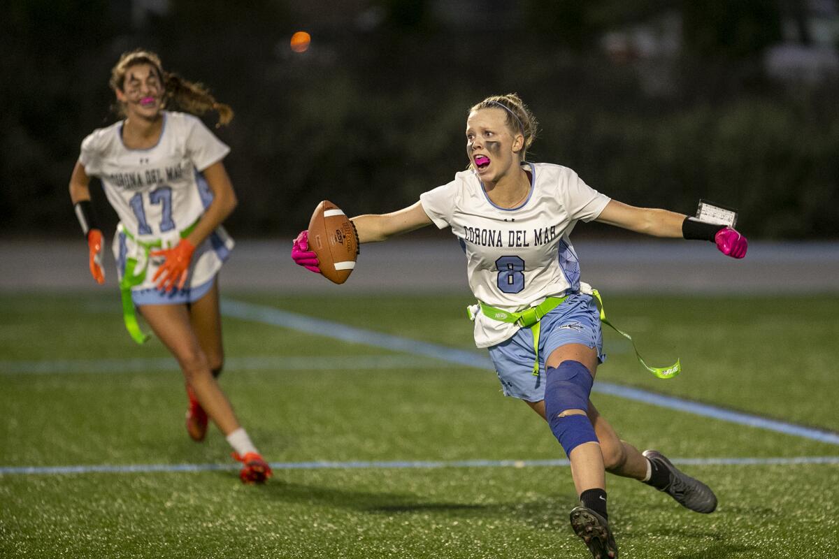 Newport Harbor girls' flag football, closing in on league title