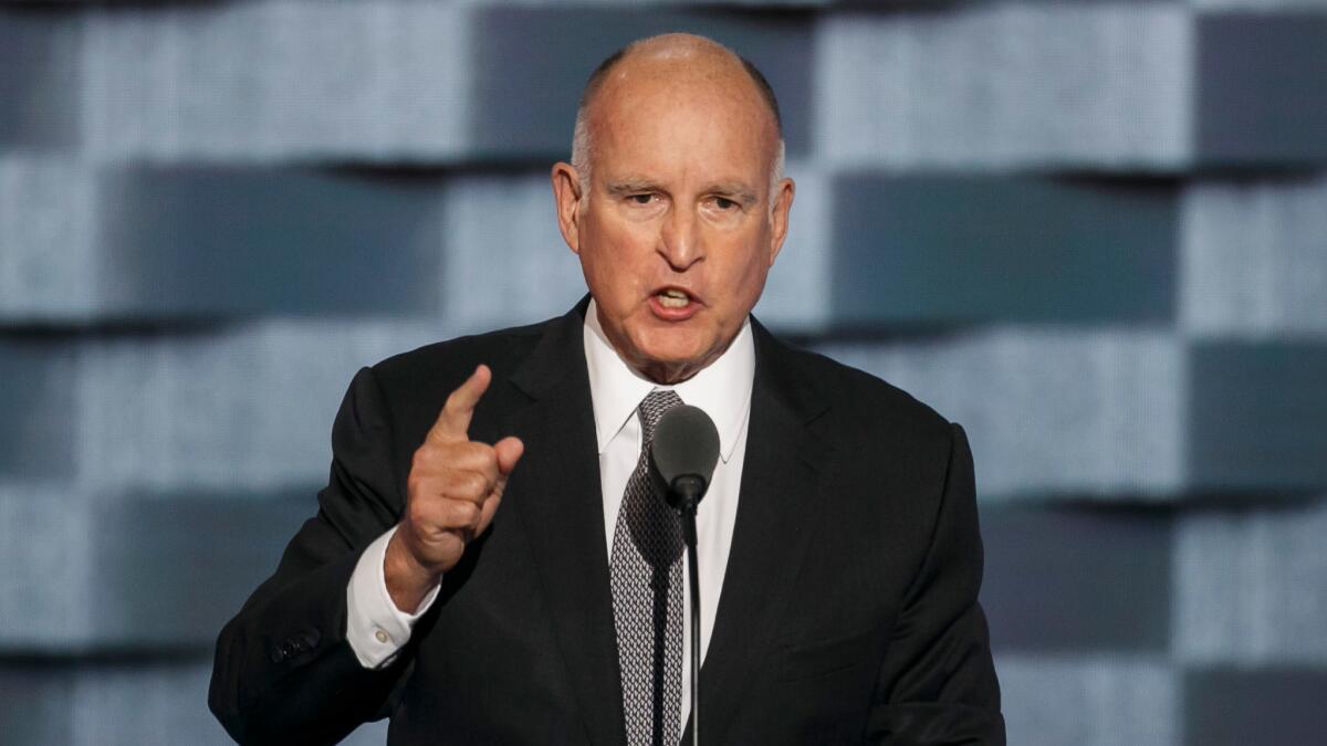 California Governor Jerry Brown speaks at the 2016 Democratic National Convention in Philadelphia, Pa. on July 27, 2016.