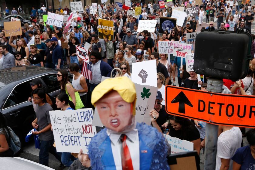 Demonstrators protest the election of Donald Trump in Los Angeles on Nov. 12.