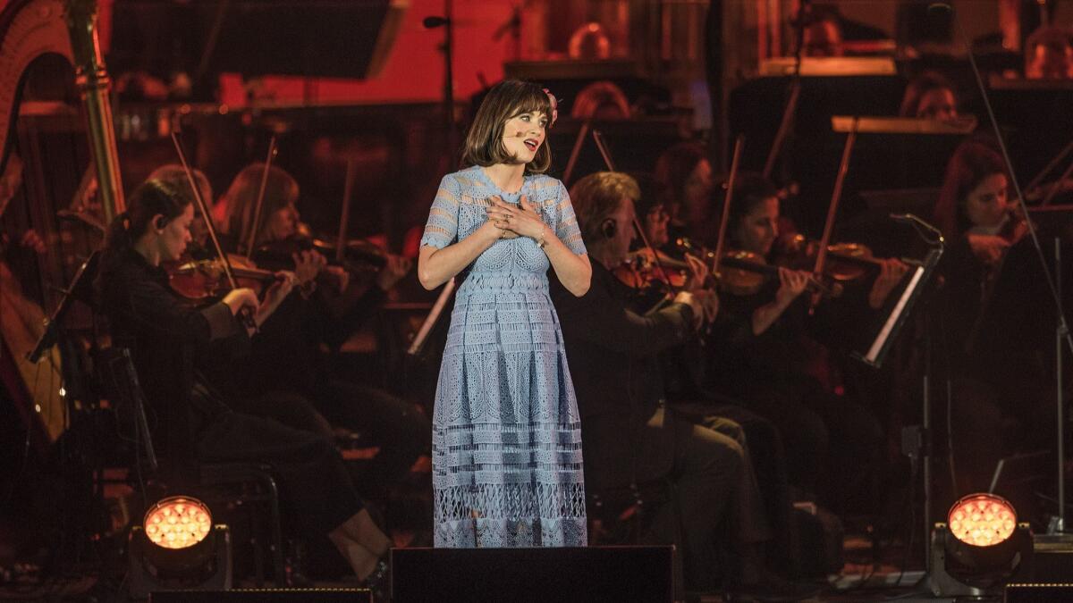 Zooey Deschanel as Belle in "Beauty and the Beast" at the Hollywood Bowl.