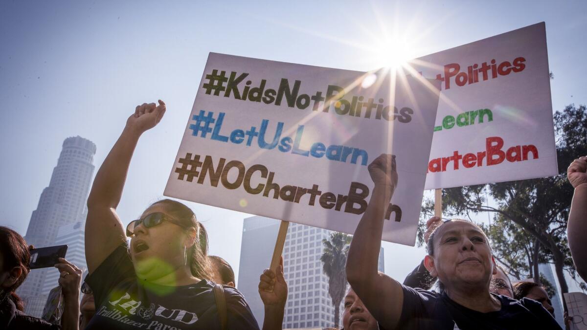 Hundreds of charter supporters turn out on Jan. 29 to protest an L.A. school board resolution calling for a moratorium on new charter schools.