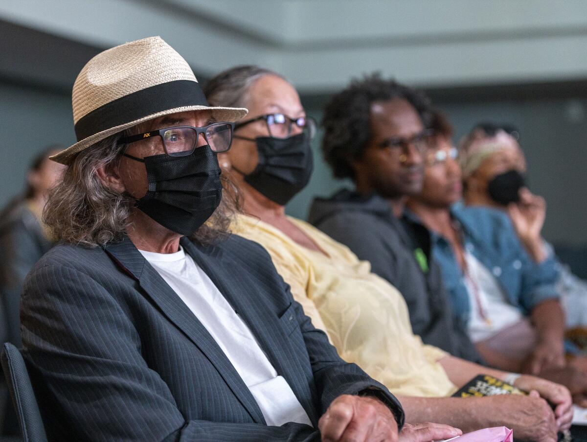  Audience members listen as chef Keith Corbin discusses the stories behind "California Soul." 