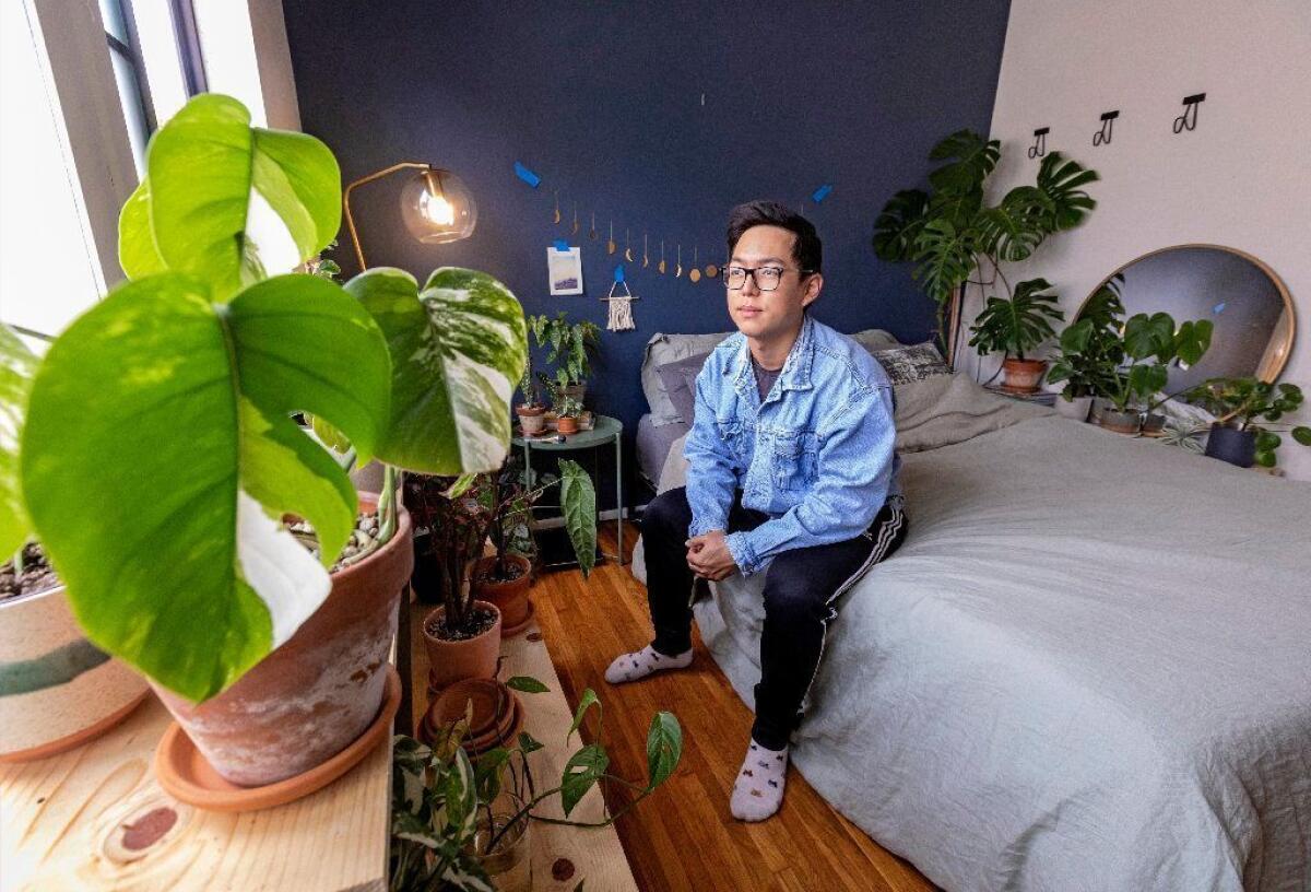 Brandon Jeon shares his bedroom with a variety of plants.