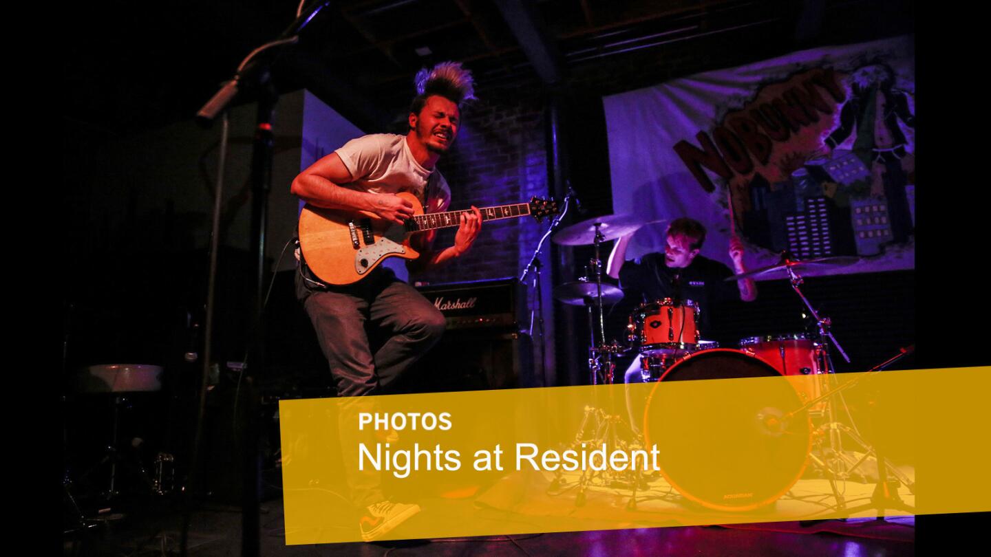 Melted's Justin Eckley and Sam Mankinen on drums perform at Resident.