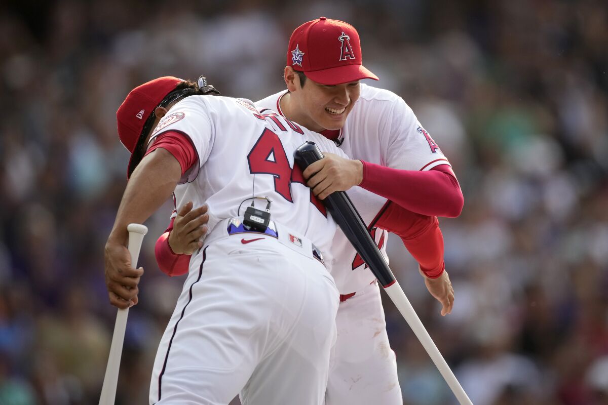 Shohei Ohtani lost to Juan Soto in the first round of Monday's home run derby. (AP Photo/David Zalubowski)