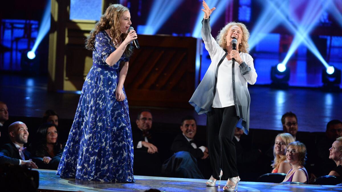 Jessie Mueller performs with Carole King during the Tony Awards in 2014 at Radio City Music Hall in New York.
