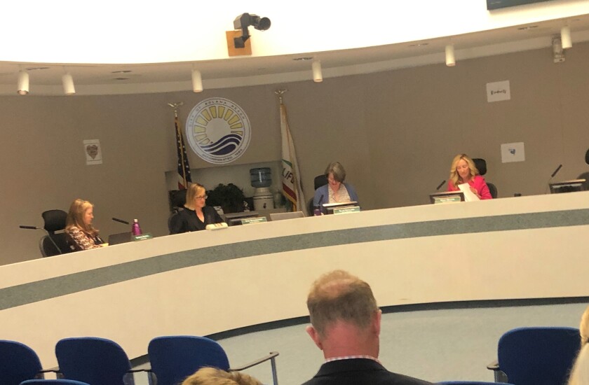 (From left) Clean Energy Alliance interim CEO Barbara Boswell and board members Cori Schumacher, Ellie Haviland and Kristi Becker met Feb. 20 at Solana Beach City Hall.