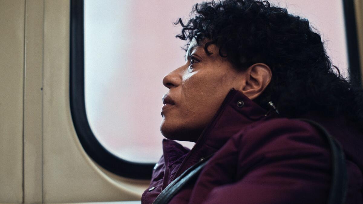 A woman on a train.