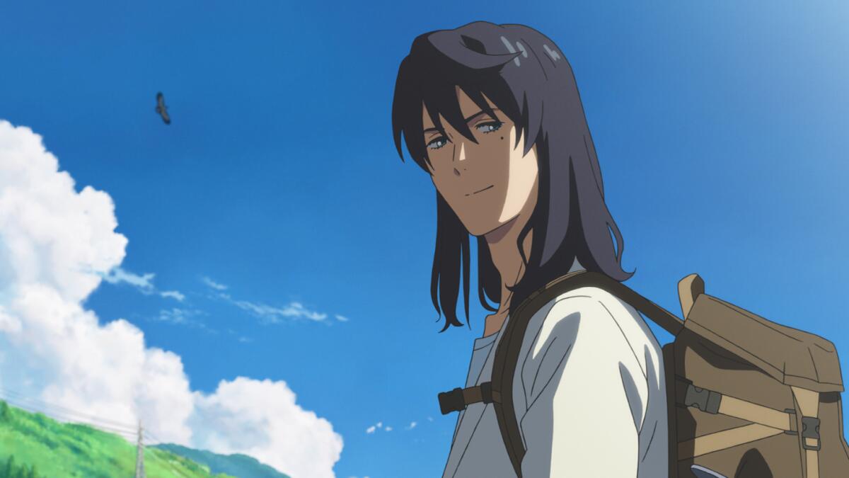 anime image of a man with long hair 