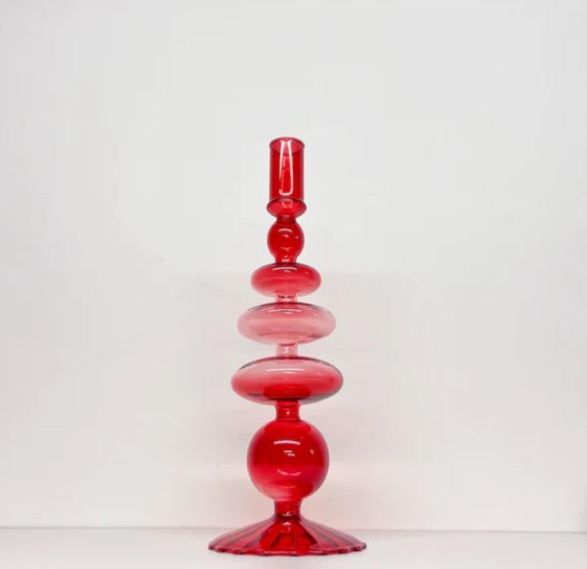Red Ombre Glass Candlestick Holder