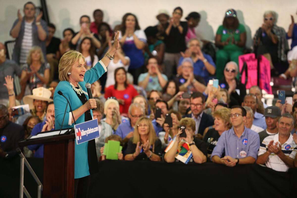 Hillary Clinton speaks during a campaign stop at Broward College in Davie, Fla., on Friday.