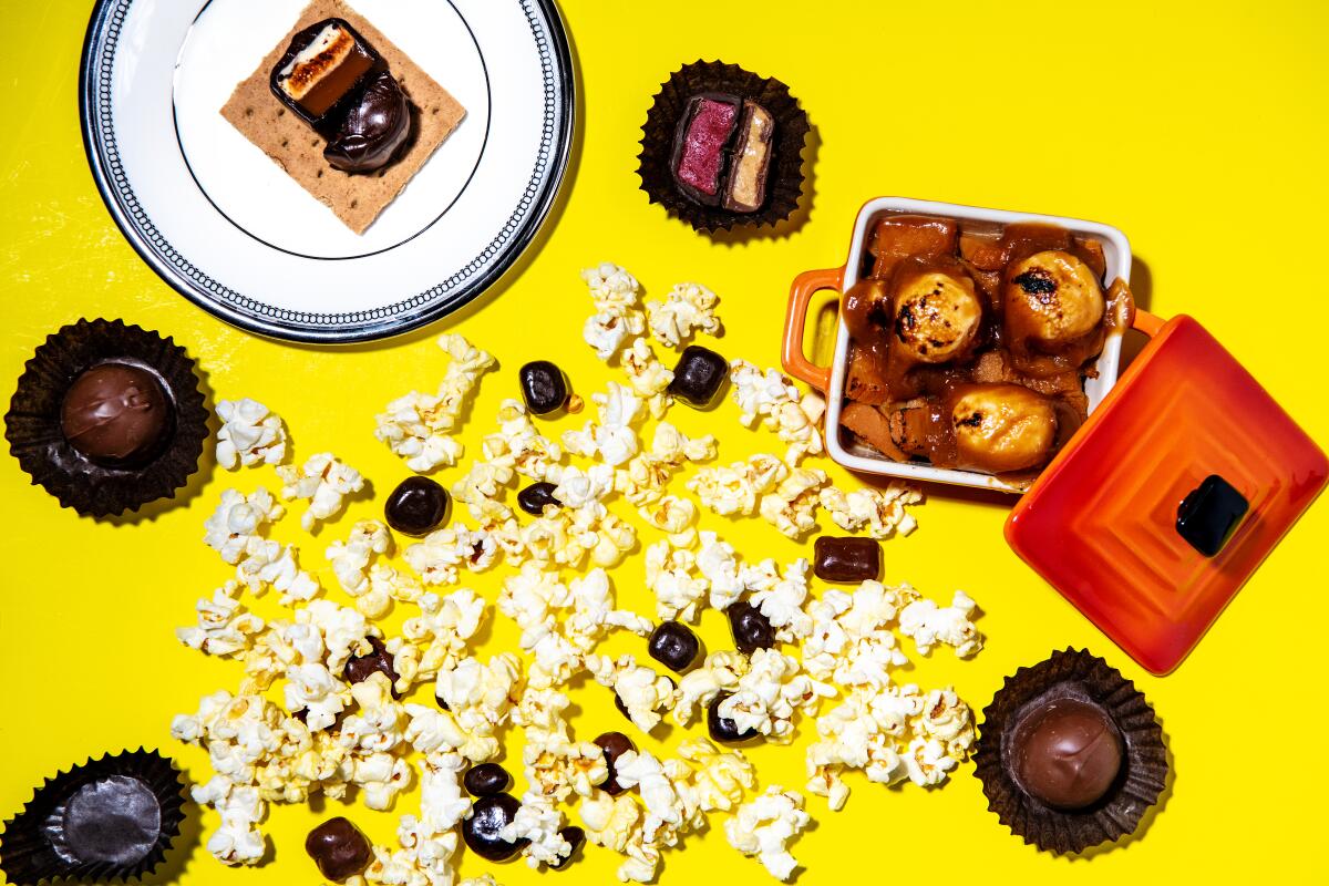 See's Candies with popcorn and other treats.