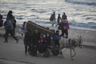Displaced Palestinians make their way back to the northern Gaza Strip.