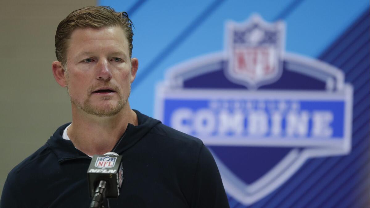 Rams general manager Les Snead speaks during a news conference at the NFL scouting combine in March 2018.