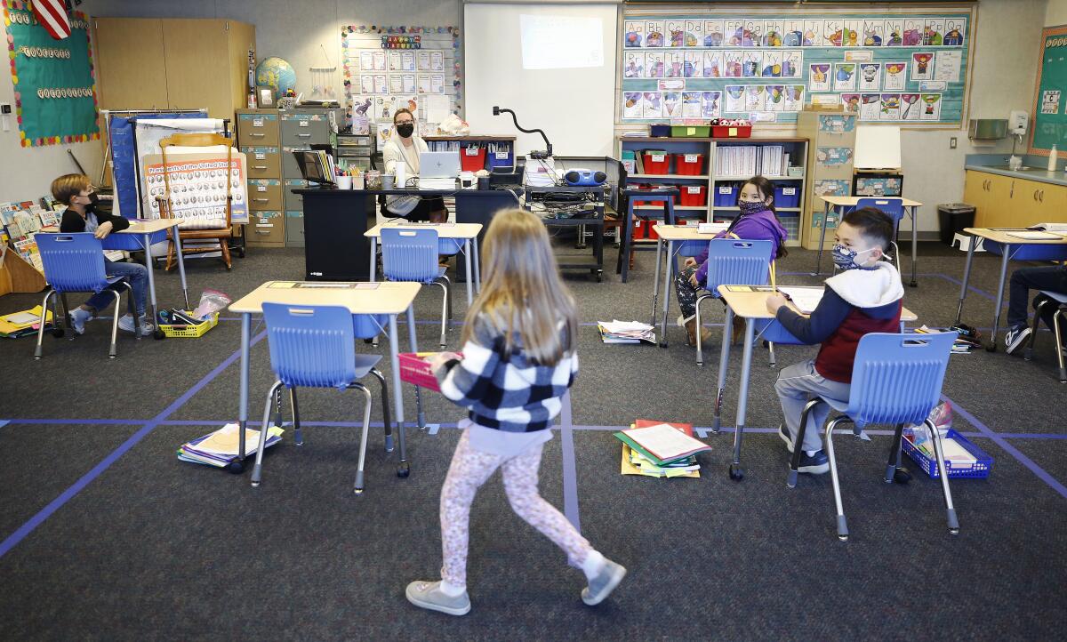 A classroom with social distancing rules in Redondo Beach