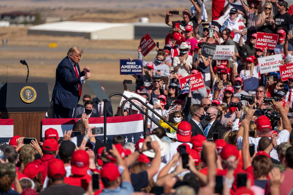 President Trump at a campaign rally Monday at Prescott Regional Airport in Prescott, Ariz.