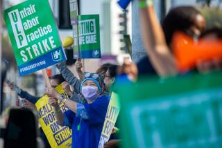 Lynwood, CA - September 28: Hundreds of medical personnel at St. Francis Medical Center in Lynwood walk out on Thursday, Sept. 28, 2023. Today is the start of a five-day strike against Prime Healthcare which owns hospitals in 14 states. (Francine Orr / Los Angeles Times)