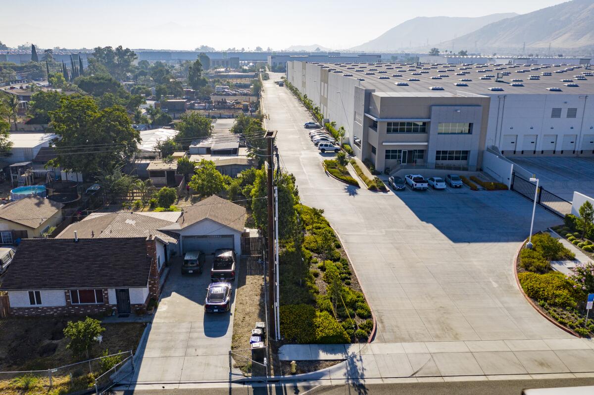 Warehouses near homes in Fontana.