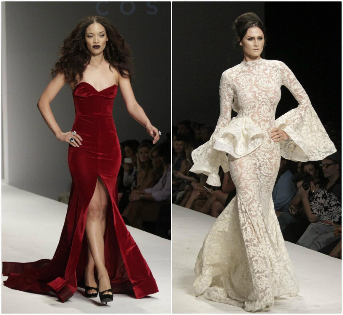 Braless models rock 70's perms as they storm Michael Costello catwalk at  New York Fashion Week in see-through lace gowns