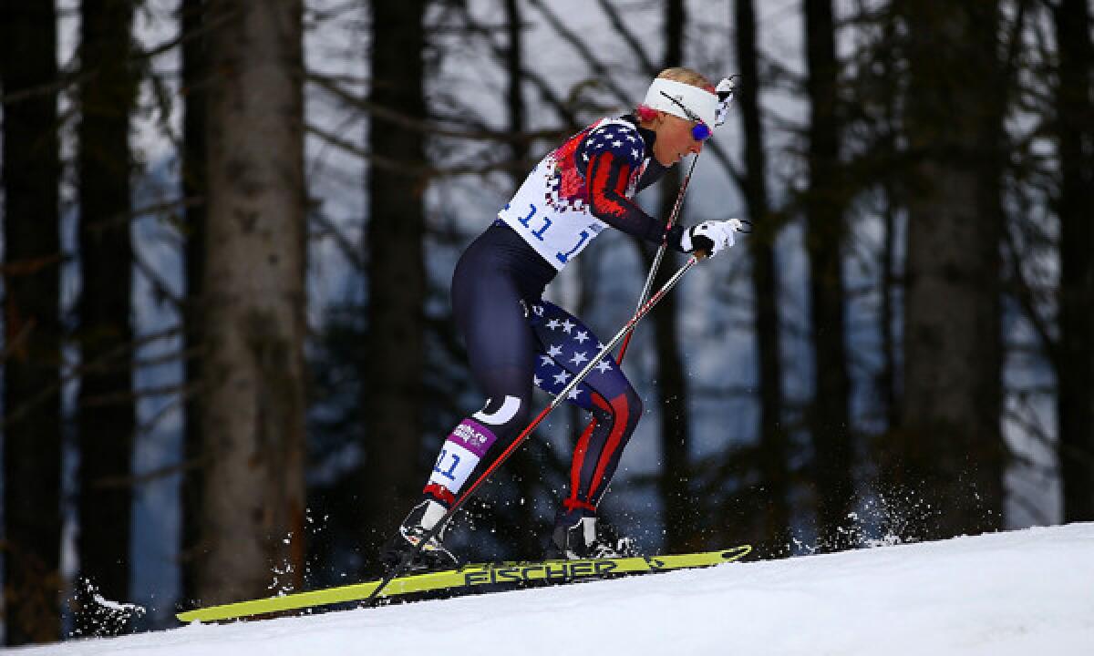 American Kikkan Randall competes in the quarterfinals of the sprint free cross-country skiing event Tuesday at the 2014 Sochi Winter Olympic Games.
