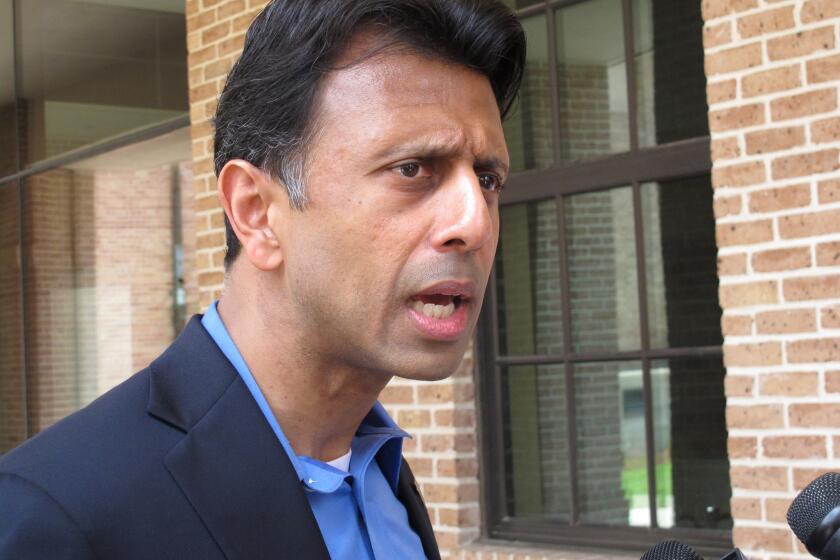 Louisianna Gov. Bobby Jindal speaks about an injunction request that his lawyer filedi n Baton Rouge. Jindal is seeking to stop the state's use of testing materials aligned with Common Core education standards.