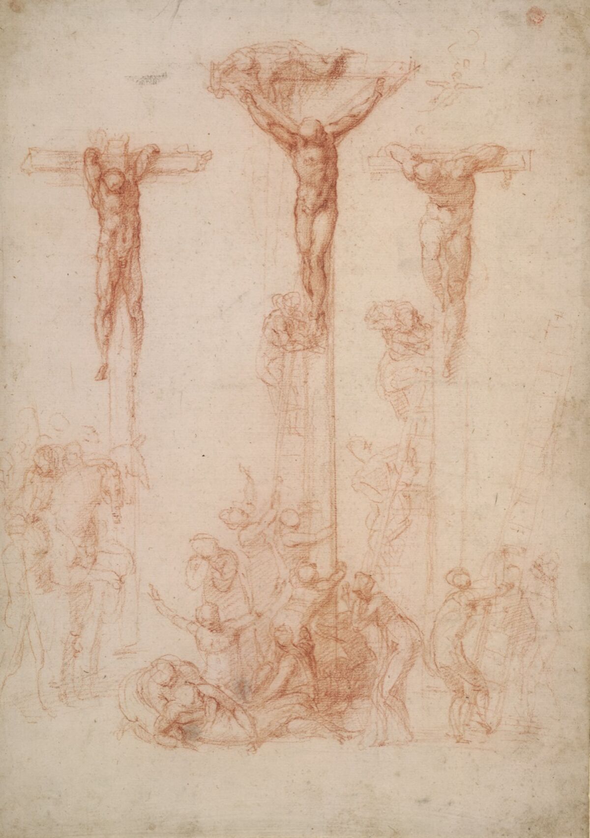 Michelangelo, The Three Crosses, c. 1520, red chalk and wash ©The Trustees of the British Museum