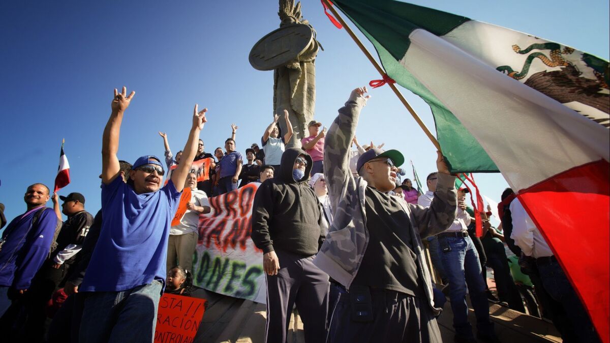 Protestors began their protest at the Zone Rio near the monument of Cuauhtemoc, and later marched to the location of where one of the temporary shelters was set up for the Central American migrant caravan.