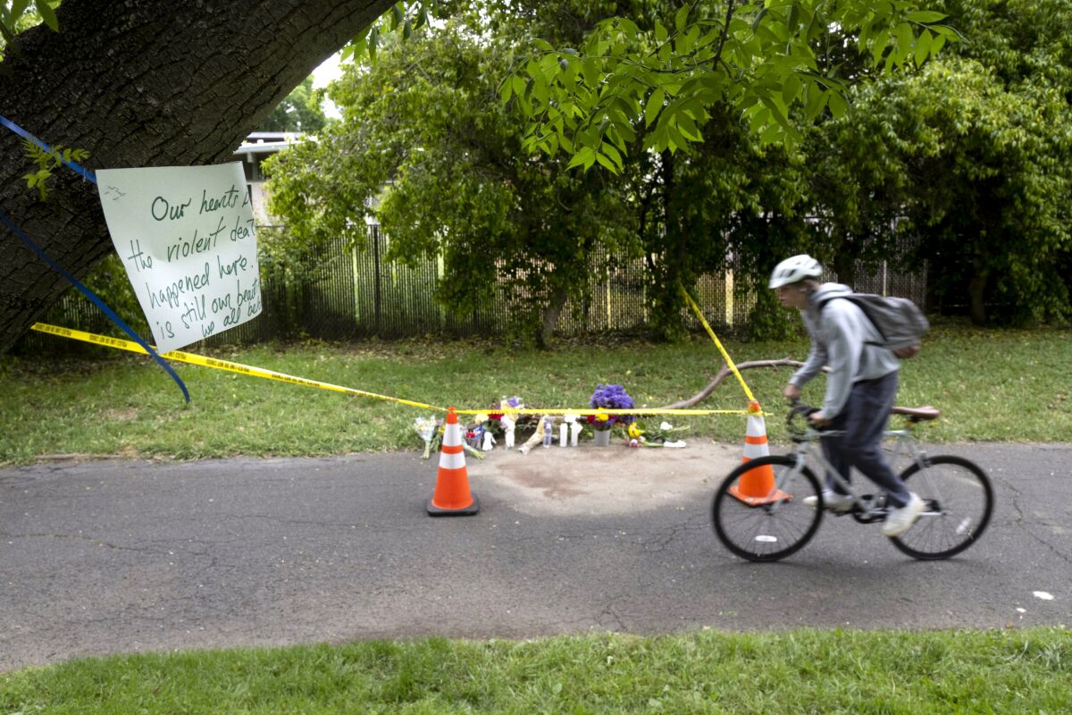 A cyclist rides through Sycamore Park in Davis, where Karim Abou Najm was killed.