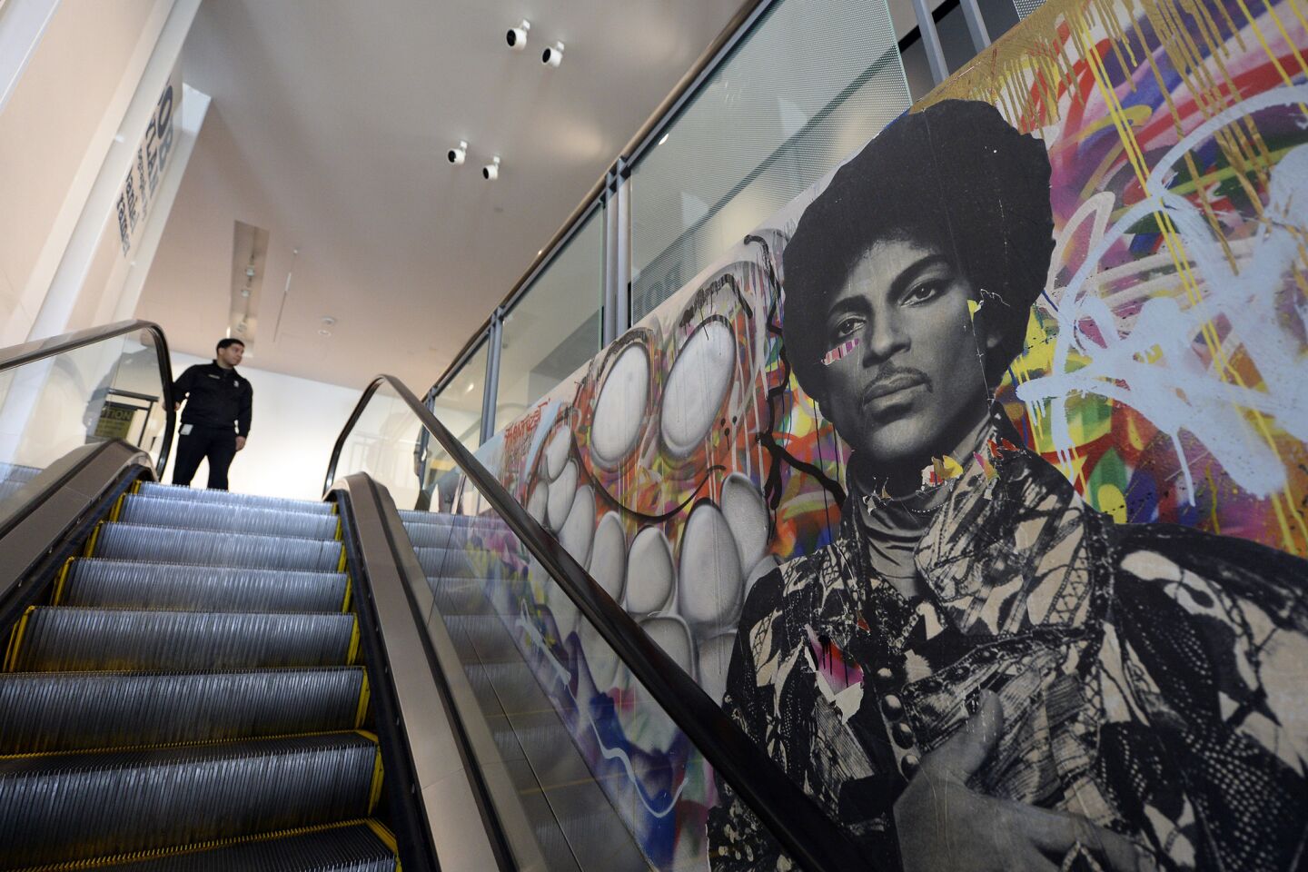 A mural in the lobby of the Grammy Museum in Los Angeles.