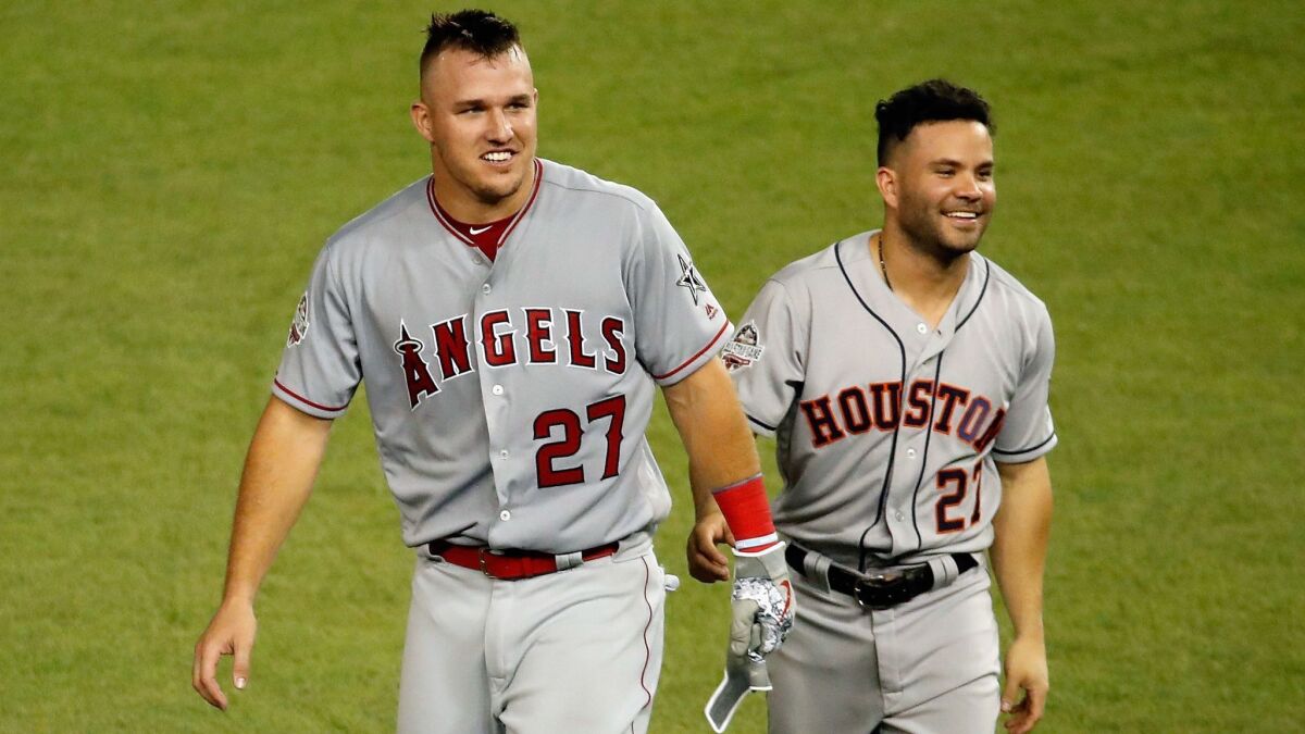 Mike Trout and Jose Altuve of the Houston Astros at the 2018 MLB All-Star game.