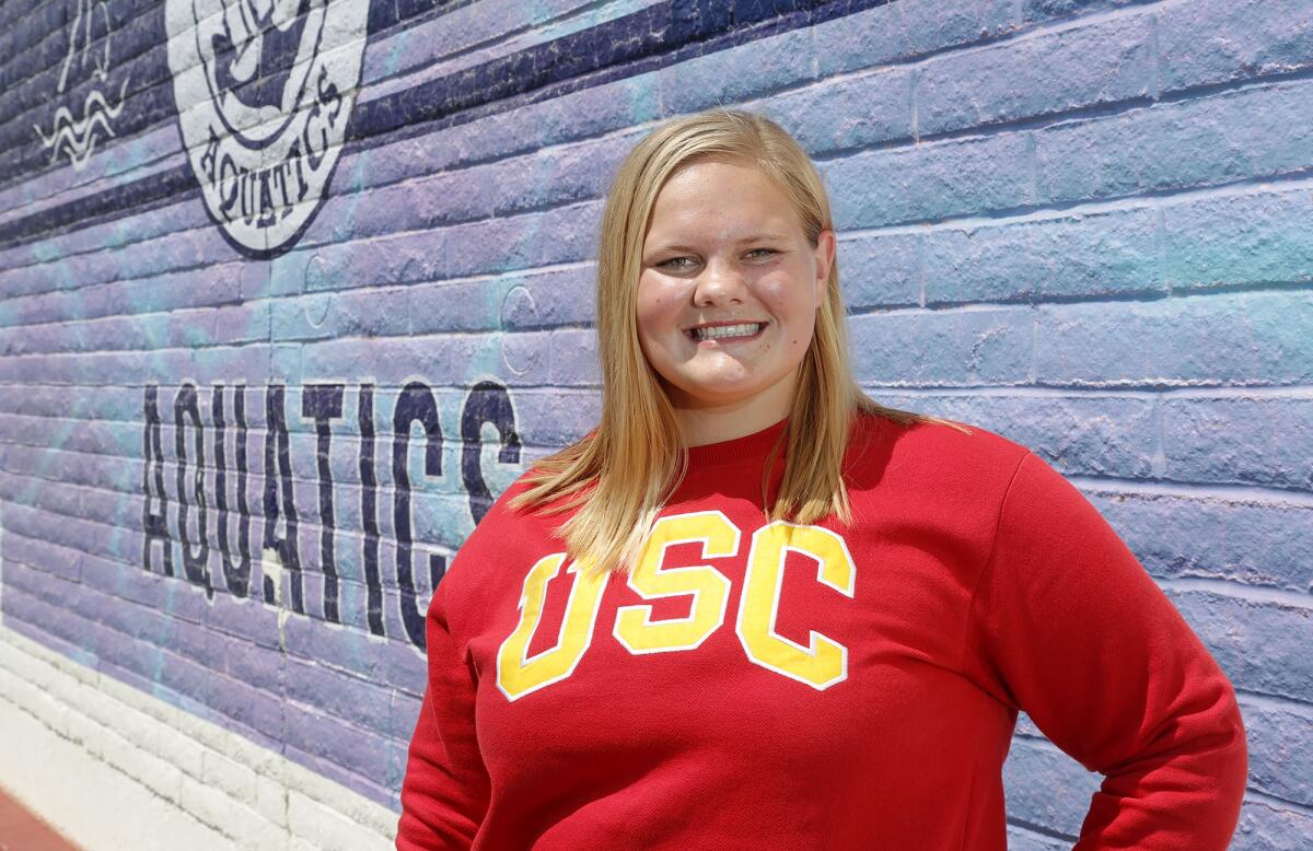 Newport Harbor girls' water polo center Olivia Giolas has committed to USC.
