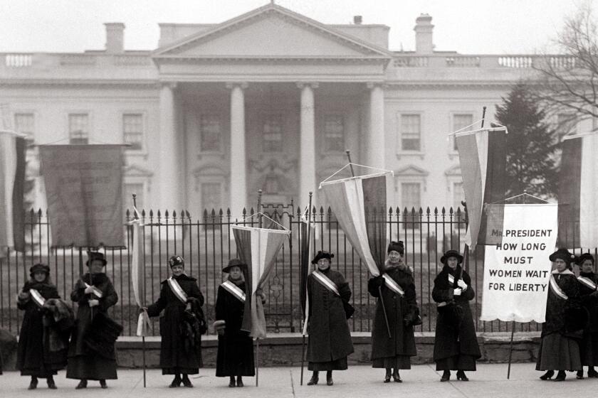 American Experience: The Vote -- PBS TV Series, Suffragists picket in front of the White House. Washington, D.C., February 1917. "American Experience: The Vote" on PBS.