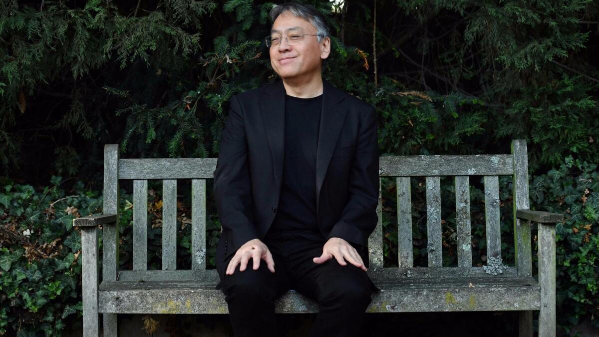 Kazuo Ishiguro in London after winning the Nobel Prize