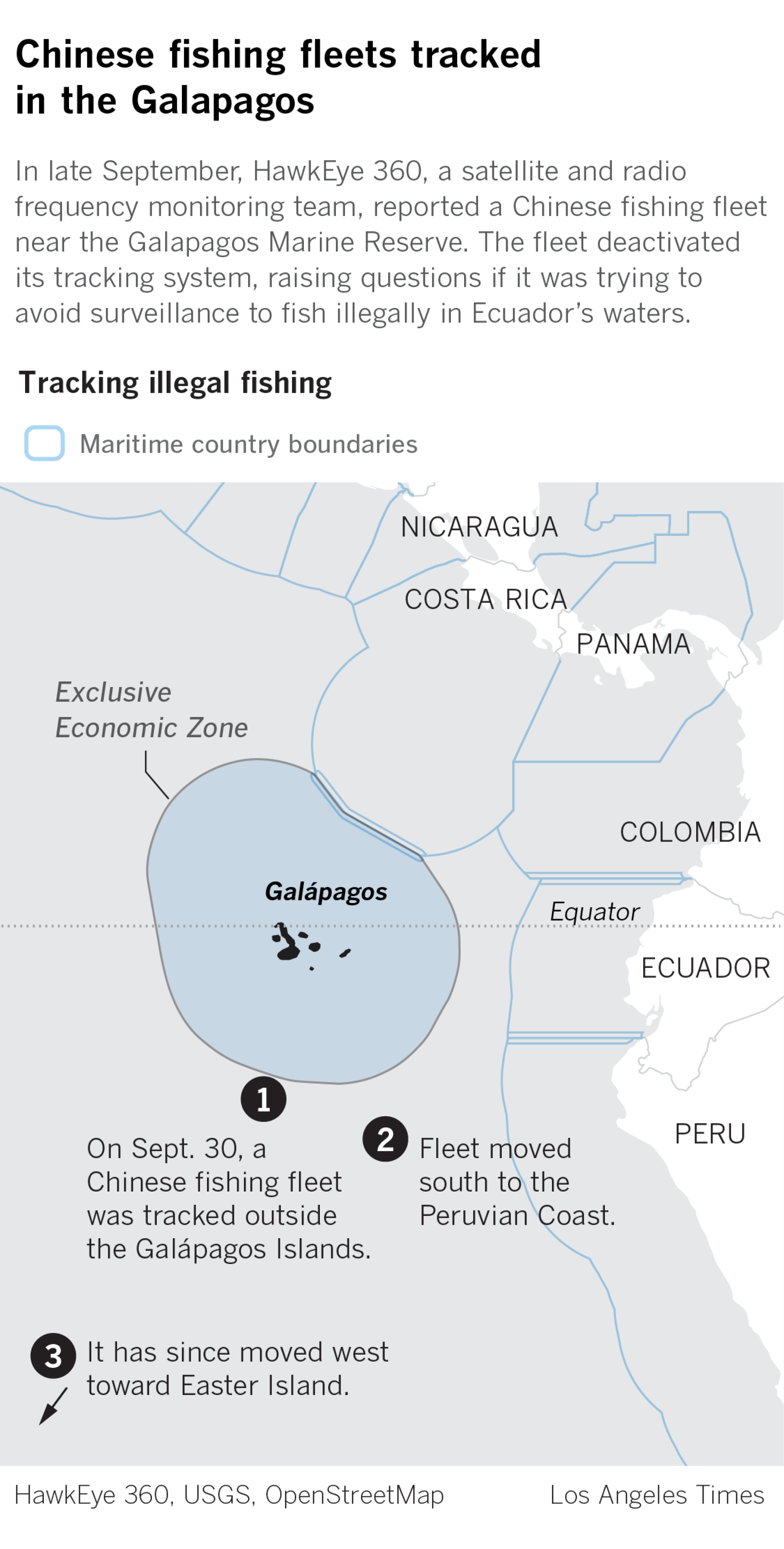 Map of Galapagos Islands shows where Chinese fishing fleet was tracked near waters off limits to fishing