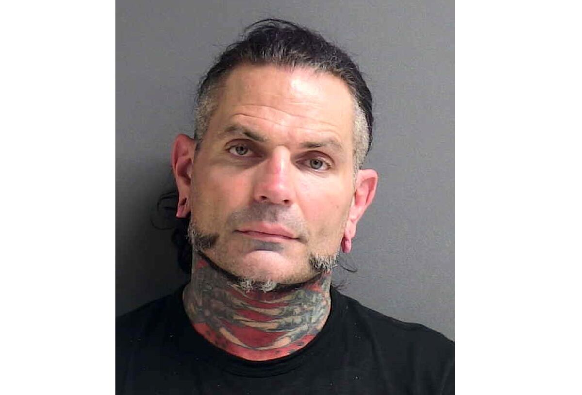 This booking photo provided by Volusia County Division Of Corrections shows Jeff Hardy. Hardy, a Pro wrestler, is facing driving under the influence and other charges after being arrested in Florida, authorities said. He was pulled over by a state trooper early Monday, June 13, 2022, after the Florida Highway Patrol received calls about an impaired driver driving along Interstate 95 in Volusia County. The county is home to Daytona Beach. (Volusia County Division Of Corrections via AP)