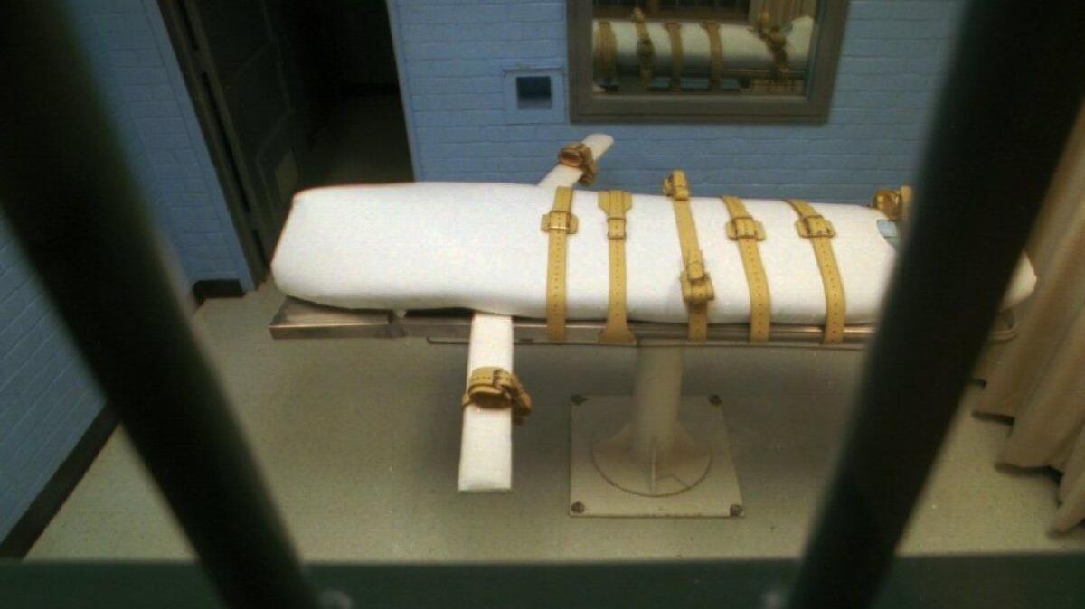 The "death bed" in the death chamber at a state prison in Huntsville, Texas, is shown in January 1995.