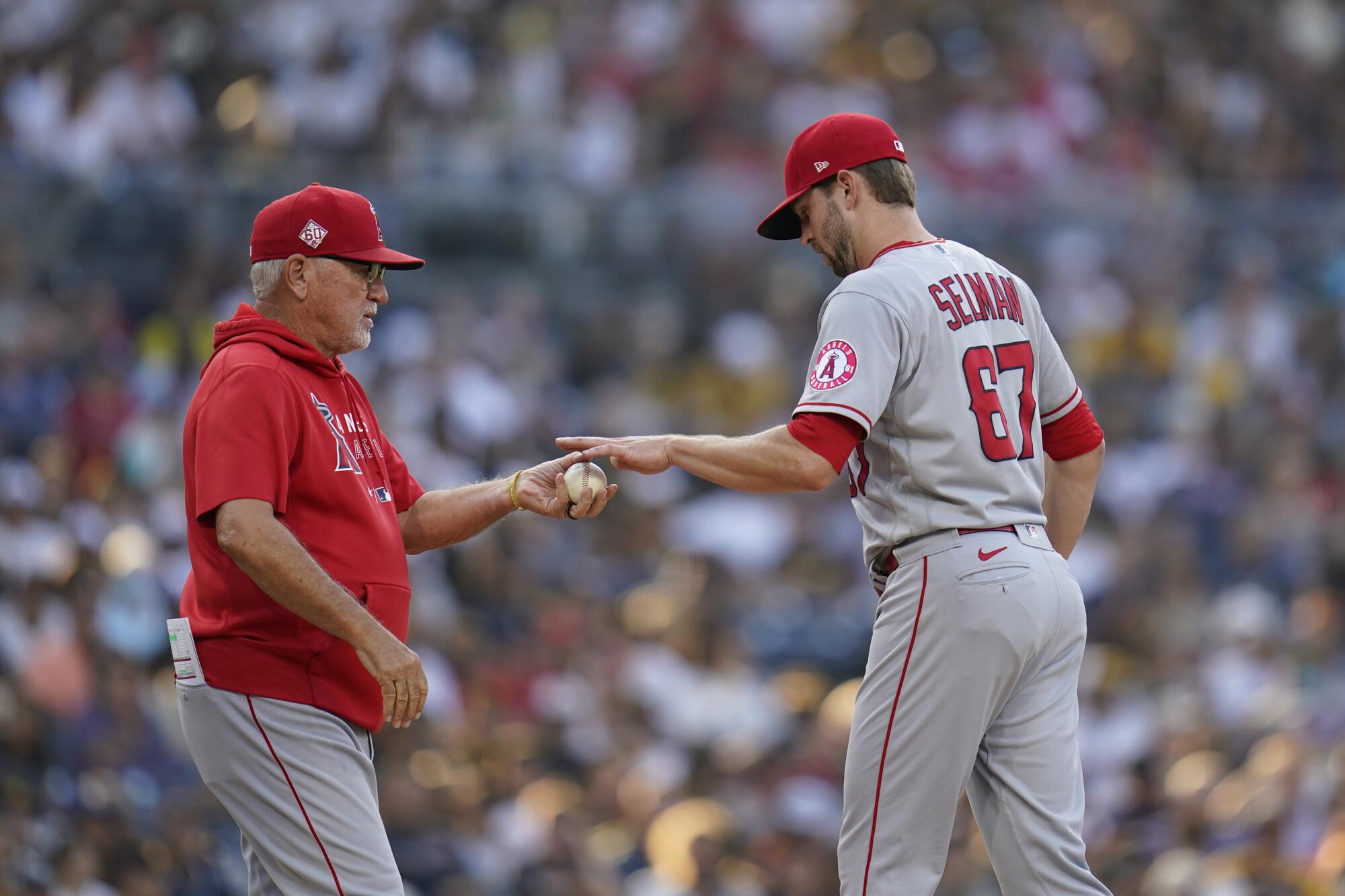 The Angels gave up eight runs in the second inning Wednesday in a loss to the Padres. (AP Photo/Gregory Bull)