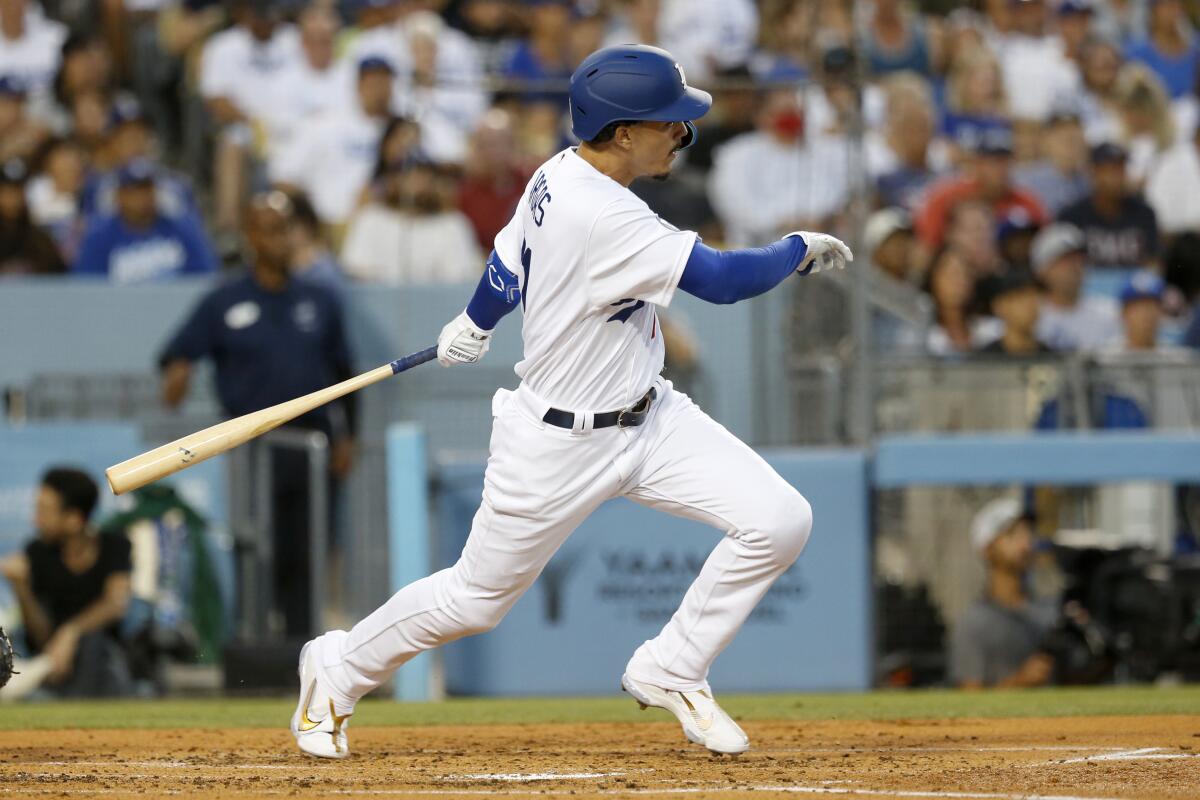 Dodgers designated hitter Miguel Vargas grounds out during the third inning Friday.