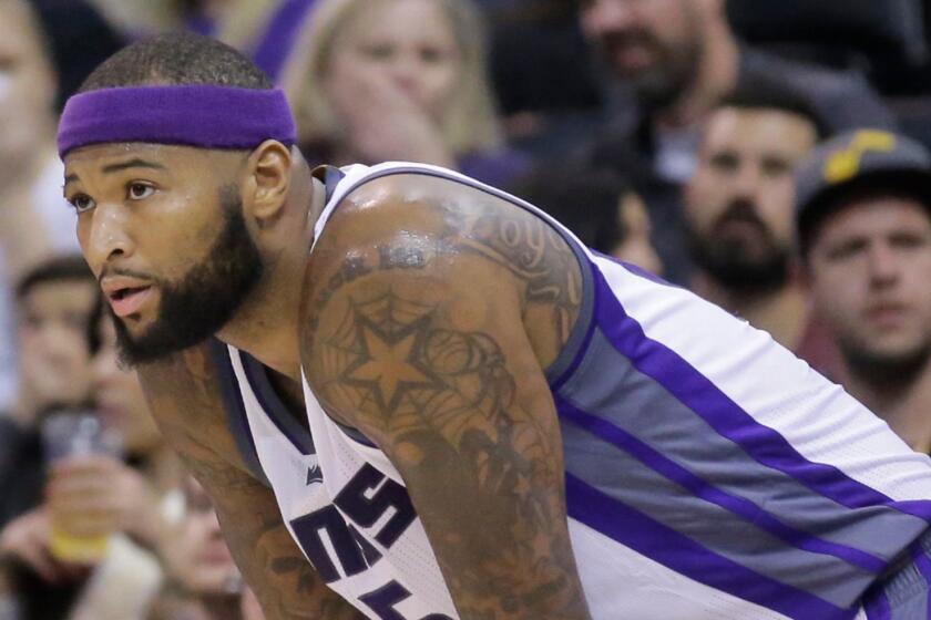 Sacramento Kings center DeMarcus Cousins catches his breath in the second half of a game against the Utah Jazz on Dec. 10, 2016, in Salt Lake City. The Jazz won, 104-84. (AP Photo/Rick Bowmer)
