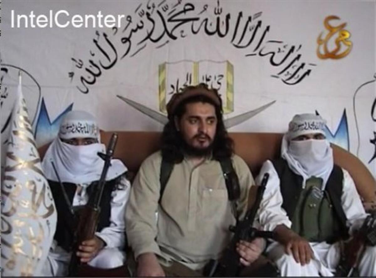 This image from an undated video released by the Pakistani Taliban video and provided by IntelCenter, a private contractor working for intelligence agencies, shows Pakistani Taliban chief Hakimullah Mehsud. The Pakistani Taliban promise future attacks on major U.S. cities and appear to claim responsibility for an attempted car bombing in New York in three separate videos that surfaced after the weekend scare, monitoring groups said Monday, May 3, 2010. (AP Photo/IntelCenter) MANDATORY CREDIT: INTELCENTER, INTELCENTER LOGO MUST NOT BE CROPPED NO SALES