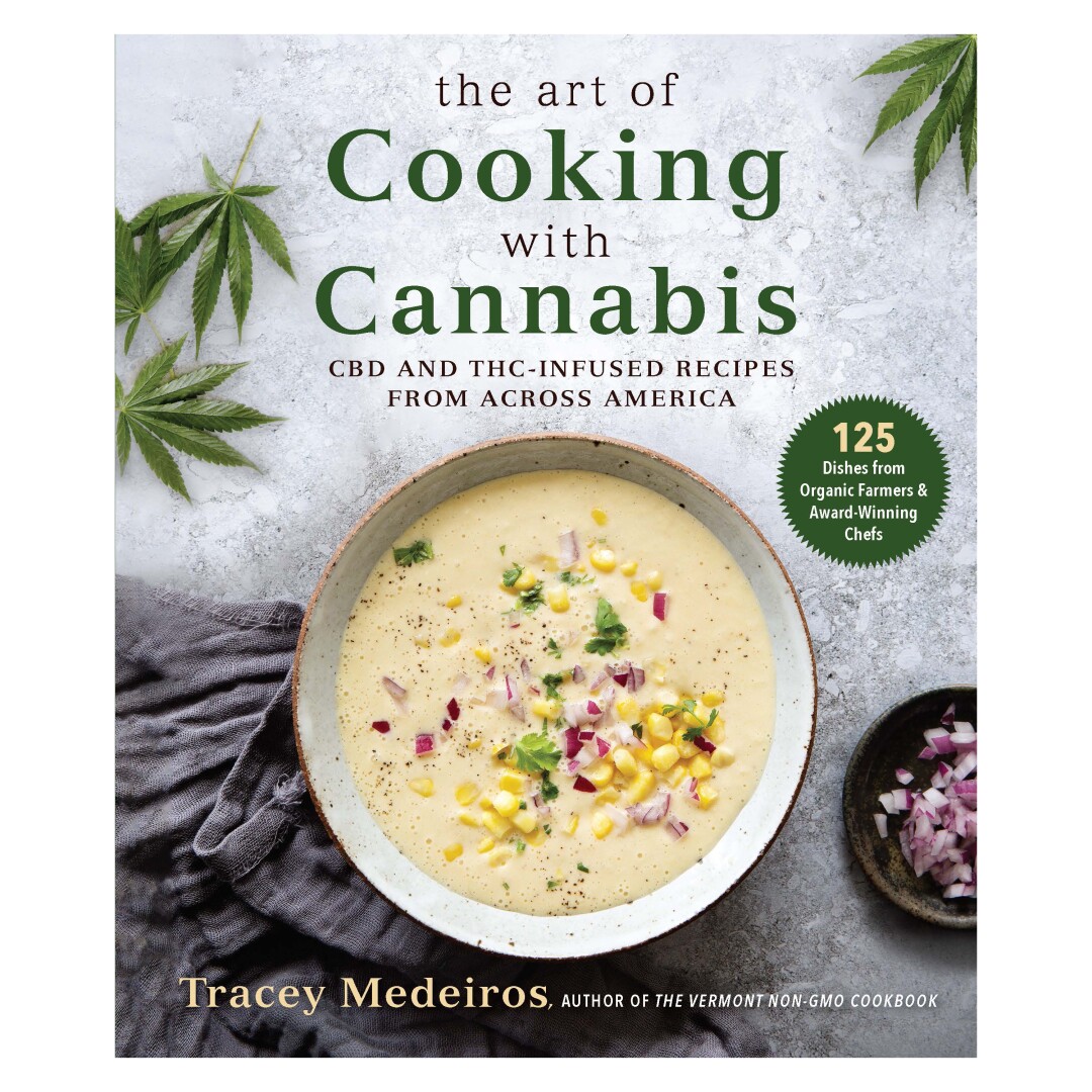 A bowl of soup pictured on a cookbook cover