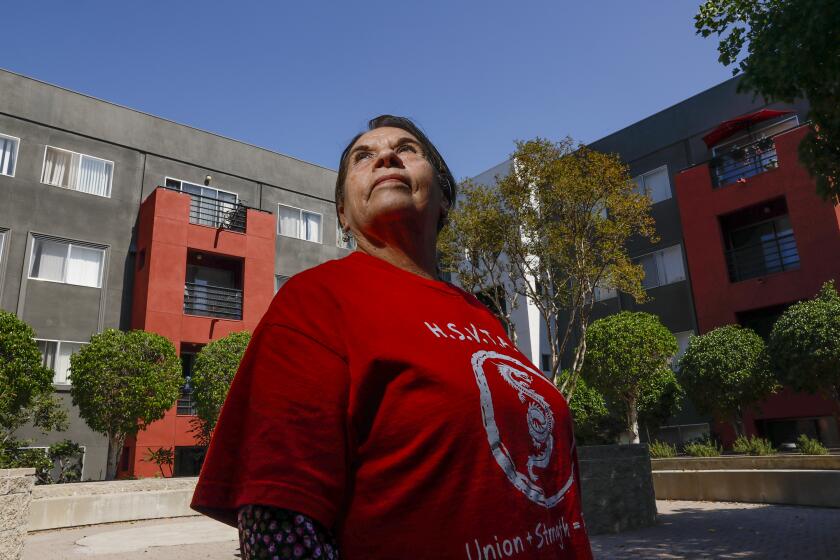 Los Angeles, CA, Monday, October 2, 2023 - Rosario Hernandez is facing eviction due to huge rent increases, but may be saved as LA is considering claiming eminent domain over their apartment complex to create a bloc of affordable housing. (Robert Gauthier/Los Angeles Times)