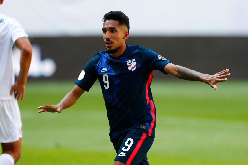 GUADALAJARA, MEXICO - MARCH 18: Jesús Ferreira #09 of United States celebrates after scoring the first goal.