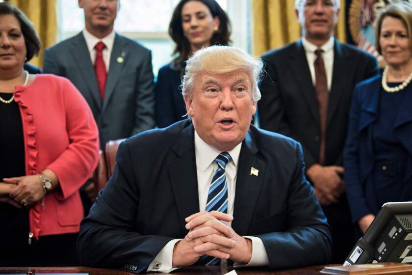 US President Donald Trump speaks before signing a memorandum regarding the aluminum industry in the Oval Office the White House April 27, 2017 in Washington, DC. / AFP PHOTO / Brendan SmialowskiBRENDAN SMIALOWSKI/AFP/Getty Images ** OUTS - ELSENT, FPG, CM - OUTS * NM, PH, VA if sourced by CT, LA or MoD **