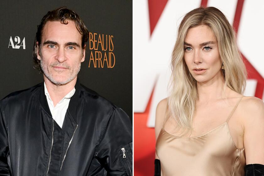 A collage showing actors Joaquin Phoenix and Vanessa Kirby