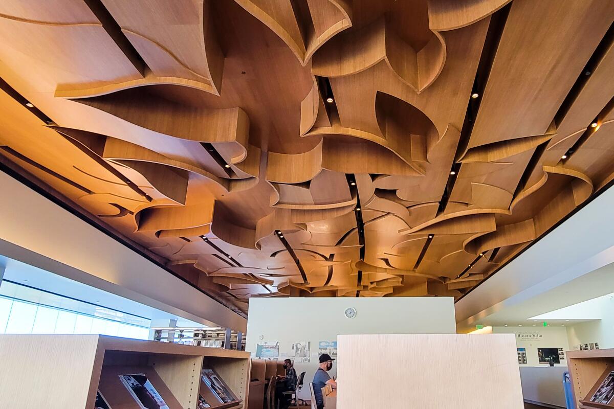 West Hollywood Library's dramatic ceiling features floral forms